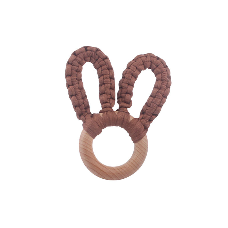 DIY bebé creativo Beech anillo mordedor pulsera juguete hecho a mano de algodón tejido orejas conejo dientes molienda palo