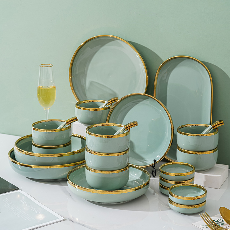 Nordic Light Luxury Style Tableware Dishes Set Household Internet Popular Creative Ceramic Rice Bowl Noodle Bowl Soup Bowl Plate Dish Plate