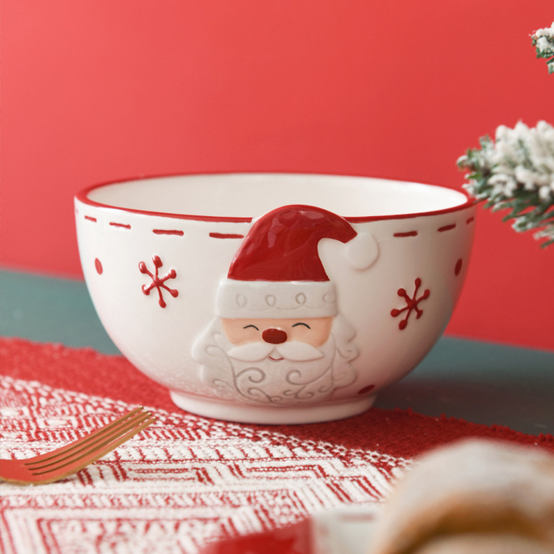 Cosura nórdica Santa Claus tazón de cerámica tazón de arroz creativo en relieve tazón de fideos tazón de sopa tazón de ensalada tazón de cubierta occidental