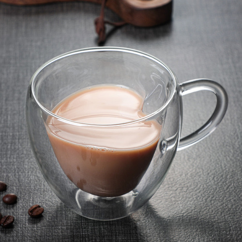 Simple Coffee Milk Cup Borosilicate Glass Cup Insulated Juice Glass Cup Double Heart Glass Cup
