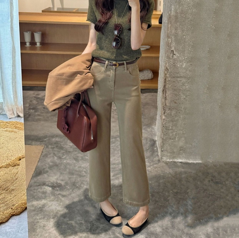 Autumn TOP European style Guangzhou Thirteen Lines old money style 360-degree perfect stretch straight-leg jeans with belt 61861