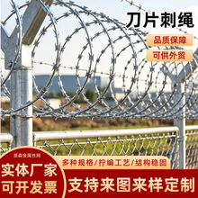 出口刀片刺绳监狱防爬防逃刺绳学校围墙防盗铁丝刺绳滚笼刀片刺网