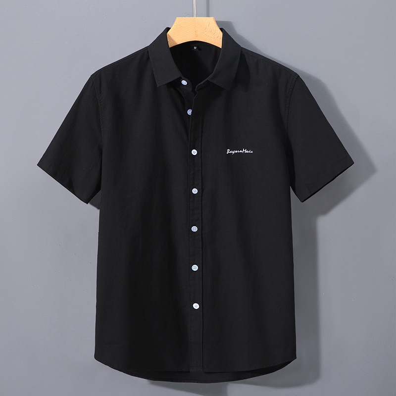 Herren Kurzarmhemd Baumwolle Casual Besticktes Revershemd_voghion.com