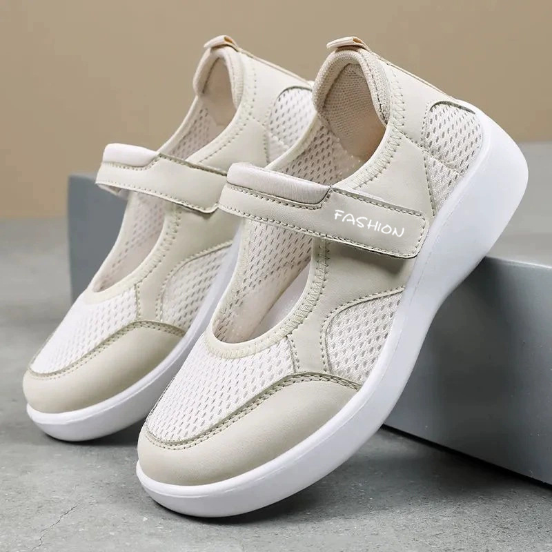 El Jin Seyuan| Zapatos de mujer nuevos zapatos casuales transpirables de poliuretano suave con velcro ligero zapatos de madres de mediana edad