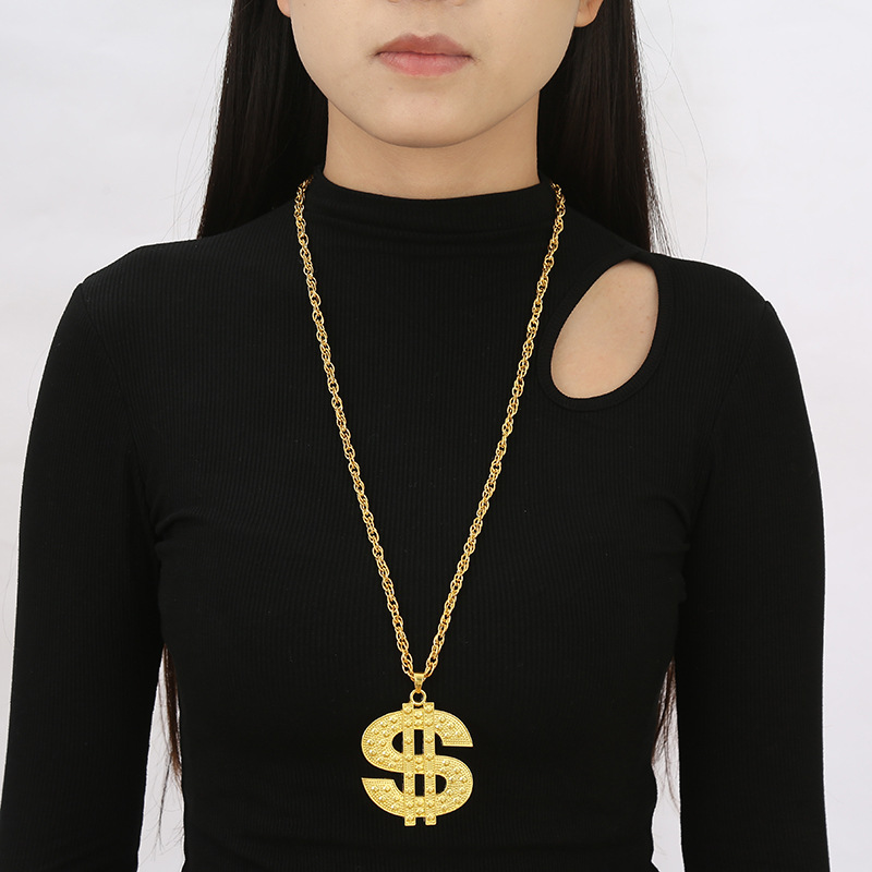 欧美时尚S吊坠项链小众嘻哈风仿真金项链霸气潮流美元颈链饰品