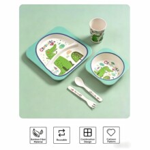竹纤维儿童餐具套装卡通分格餐盘可爱宝宝吃饭碗勺杯五件套