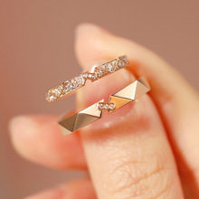 纸短情长情侣戒指男女一对S925纯银菱形对戒轻奢简约高级指环饰品