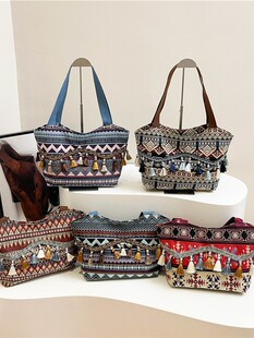 2026 fashion trend ethnic style tassel small square bag niche versatile large capacity tote bag travel shoulder bag for women