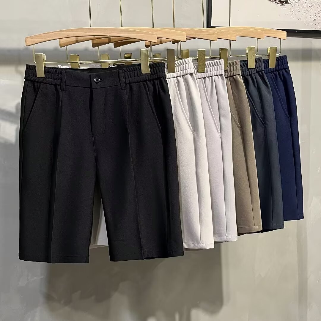 Short d'été pour homme, coupe droite, longueur mi-longue, taille élastique, style décontracté, coupe ajustée._voghion.com