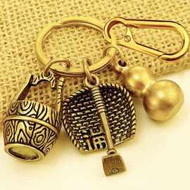 【7356人收藏】十二生肖黄铜葫芦钥匙扣挂件招财福桶男女聚财簸箕