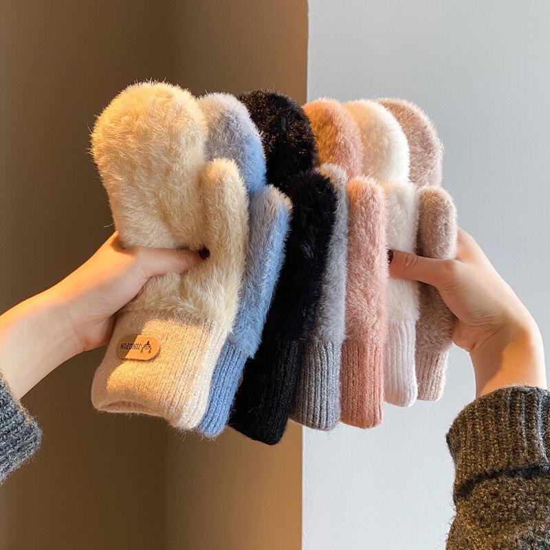 新しいクロスボーダー模造ミンクベルベット暖かい手袋女性のための秋と冬の防寒厚みのあるベルベット韓国スタイルソリッドカラーミトンカバー|undefined