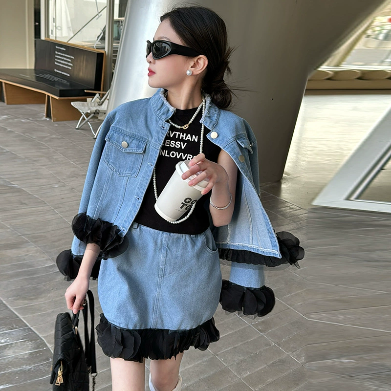 Fashionable set, denim skirt, autumn, city style, for teenagers, western style, (Cross-border trading)