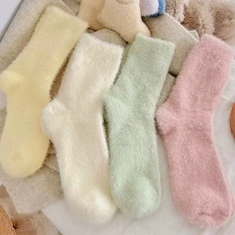 水貂睡眠加绒加厚保暖毛绒袜中筒毛绒居家地板袜