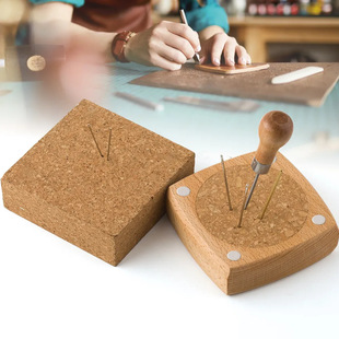 Handmade DIY Needlework Leather Hand Sewing Needle Storage Tool Cork Pad Wooden Magnetic Needlework Storage Pad