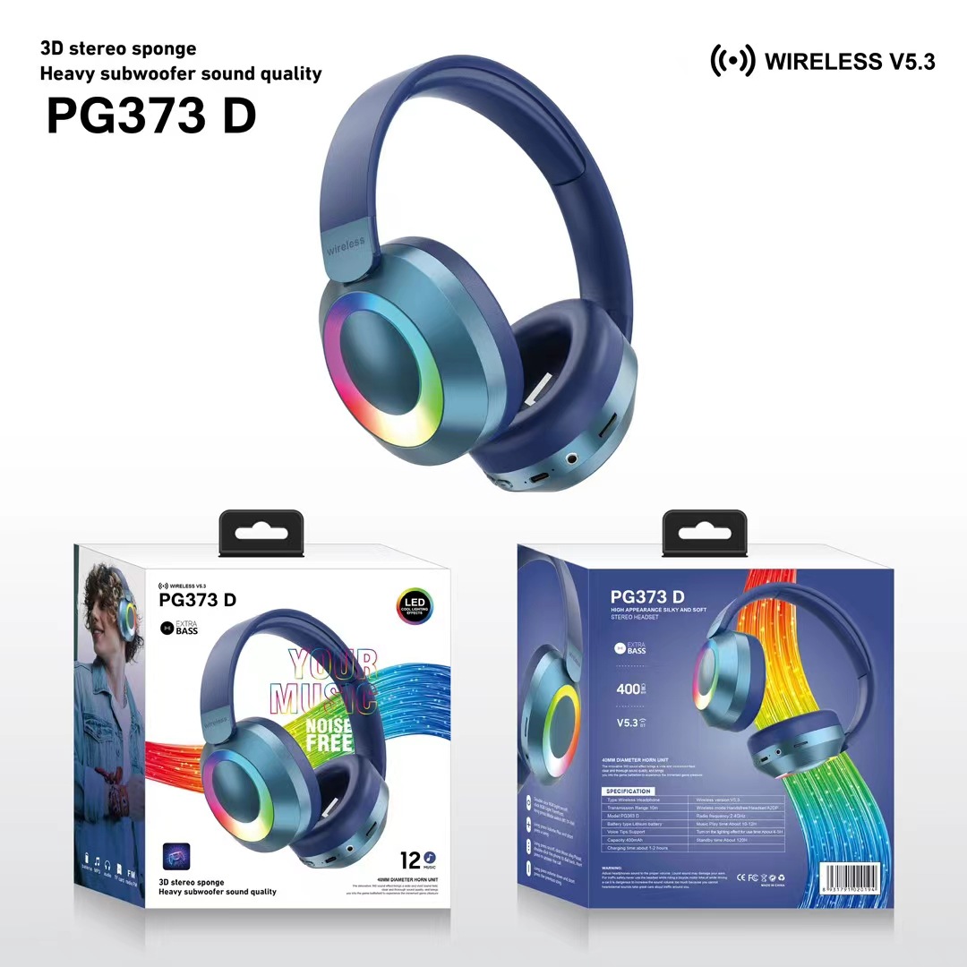 comercio exterior nuevo PG373D auriculares bluetooth de alta calidad lámpara RGB estereoscópica esponja auriculares fábrica al por mayor