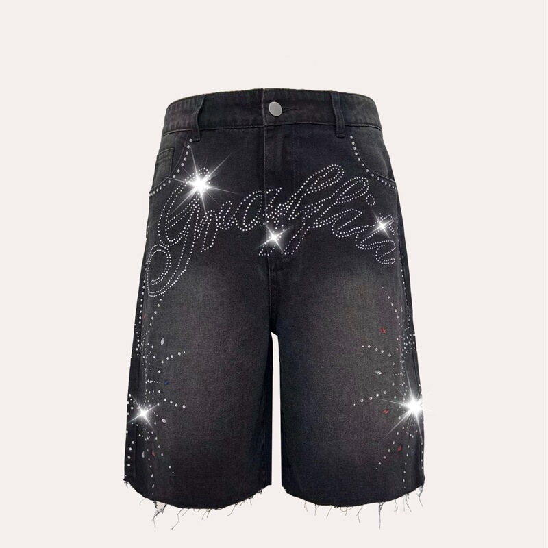 European size [Men's cross-border bestseller] Men's non-stretch denim shorts, new summer style