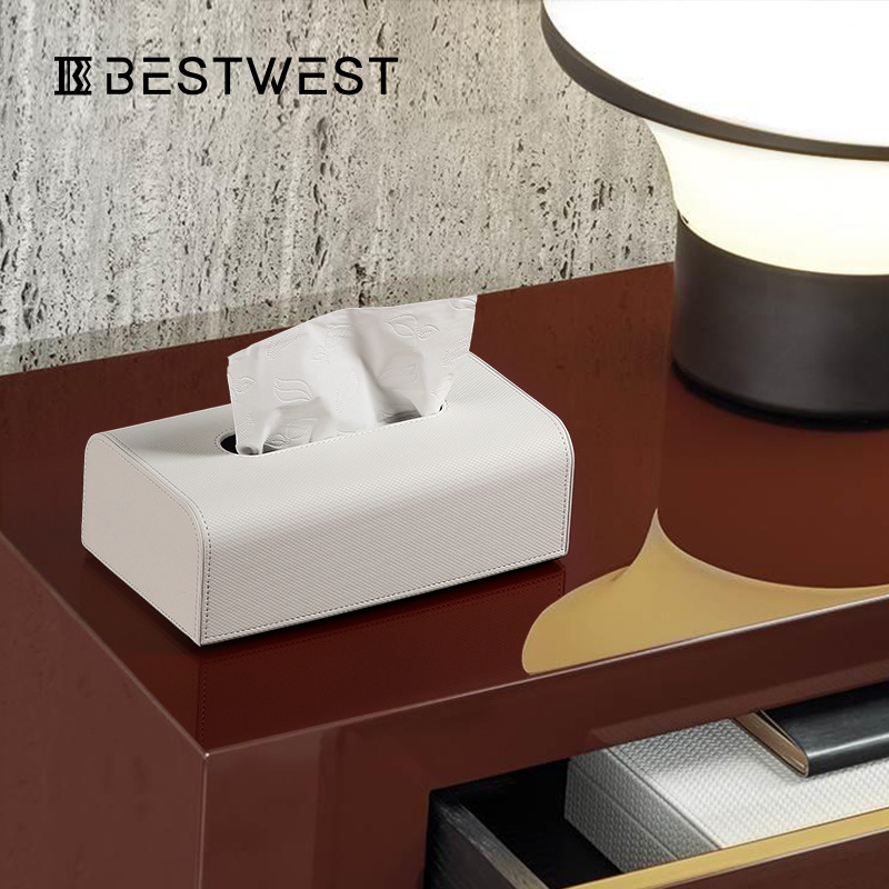 Best West Modern Simple High-end Light Luxury Leather Tissue Box Home Soft Decoration Bedroom Desktop Tissue Box