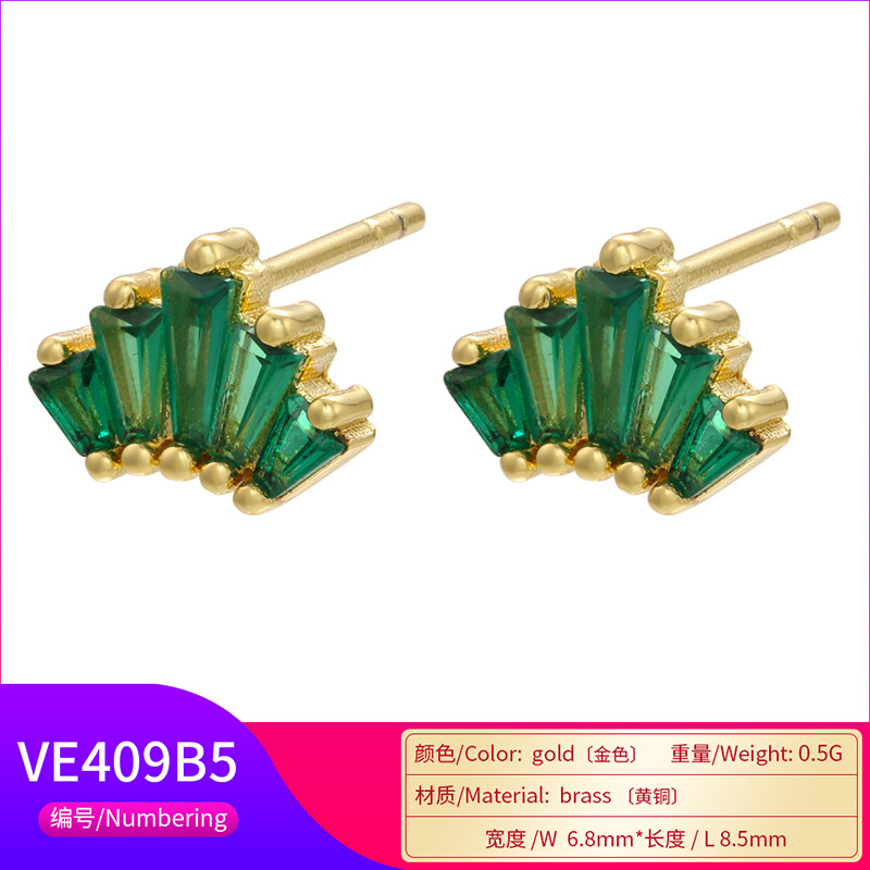 Retro Geometric Green Gemstones Diamond Copper Earrings Wholesale Nihaojewelry display picture 2
