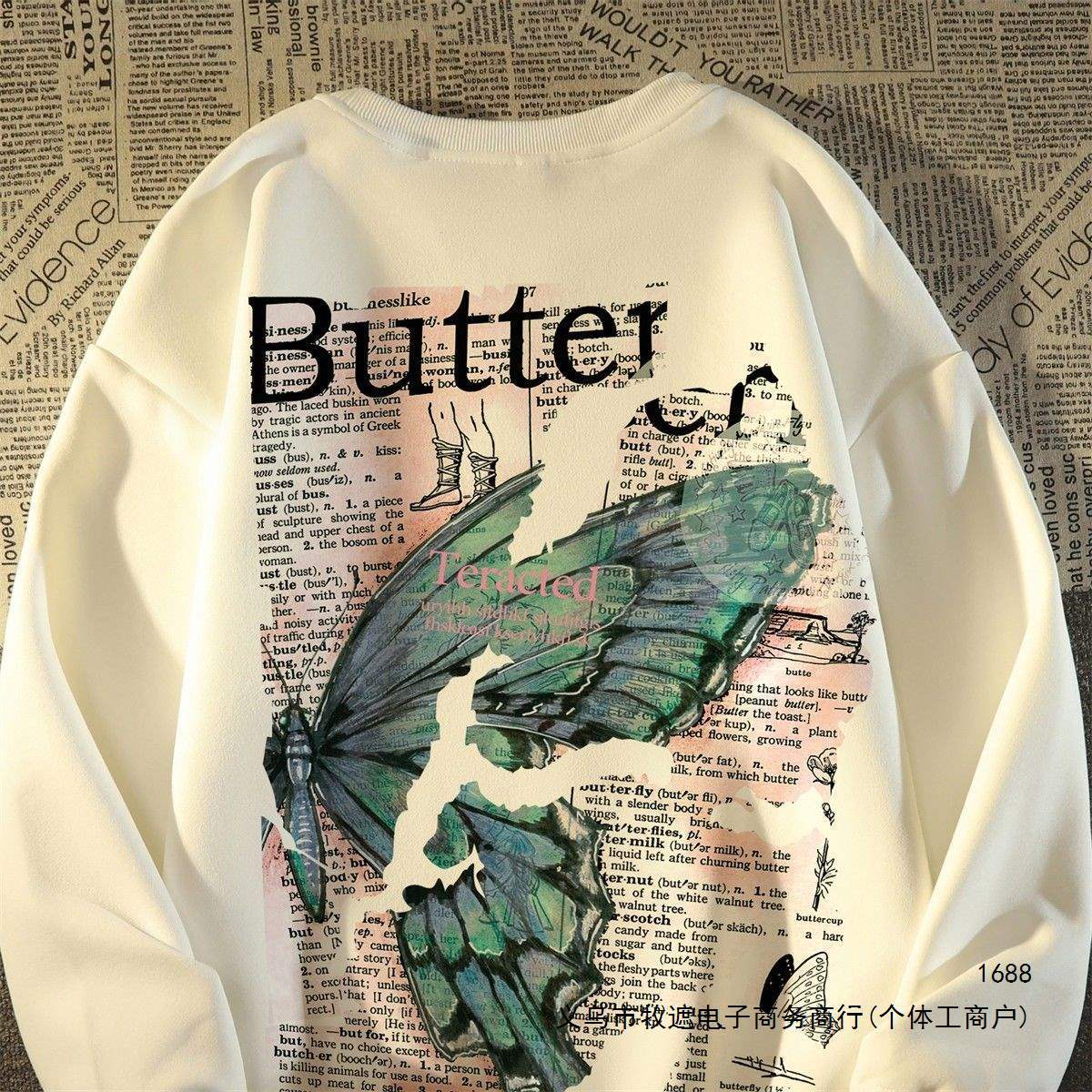Butterfly American-style retro ins European and American street sweatshirt for men and women, long-sleeved top, couple's loose fit, autumn and winter fleece-lined