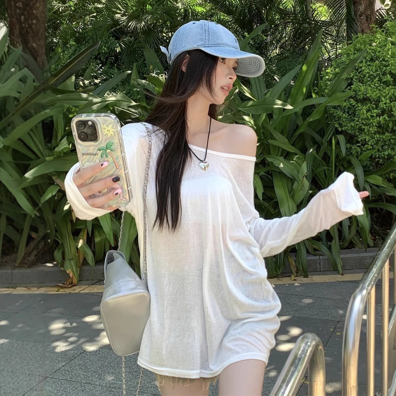 旅游度假空气感雪纺防晒衣女2025夏季新款辣妹长袖T恤微透罩衫潮|undefined