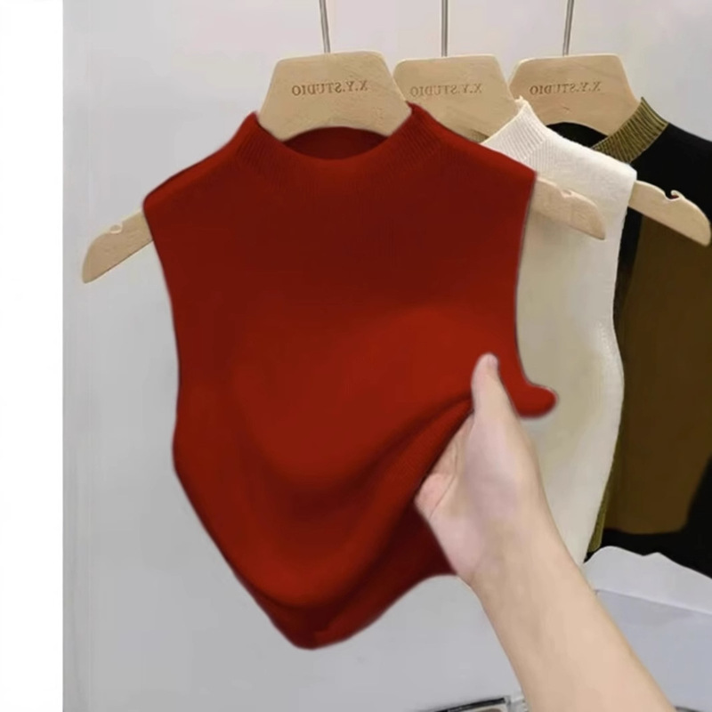 Half-High Collar Sleeveless T-Shirt for Women, Trendy Ins Style, Summer 2026 New Model, Regular Shoulder Hot Girl Tank Top, Short Outerwear Base Shirt Half-High Collar Sleeveless T-Shirt for Women, Trendy Ins Style, Summer 2026 New Model, Regular Shoulder Hot Girl Tank Top, Short Outerwear Base Shirt