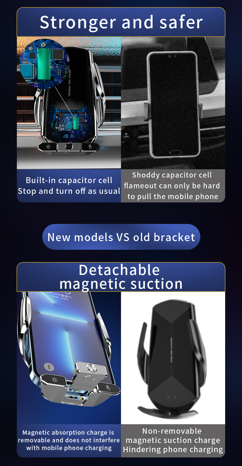 Cross-Border Car Mobile Phone Holder Charger Suitable for Huawei Apple Samsung Xiaomi Wireless Charging Navigation Holder