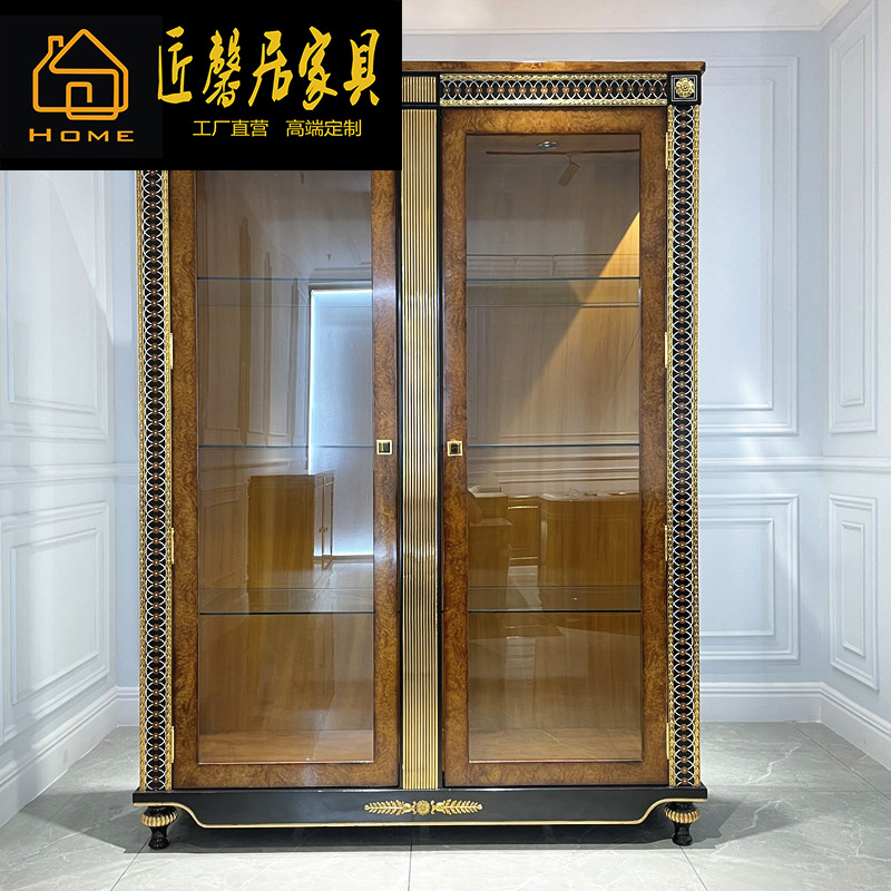 亚历山大家用陈列酒柜别墅双门展示柜实木装饰柜欧式书柜储物柜