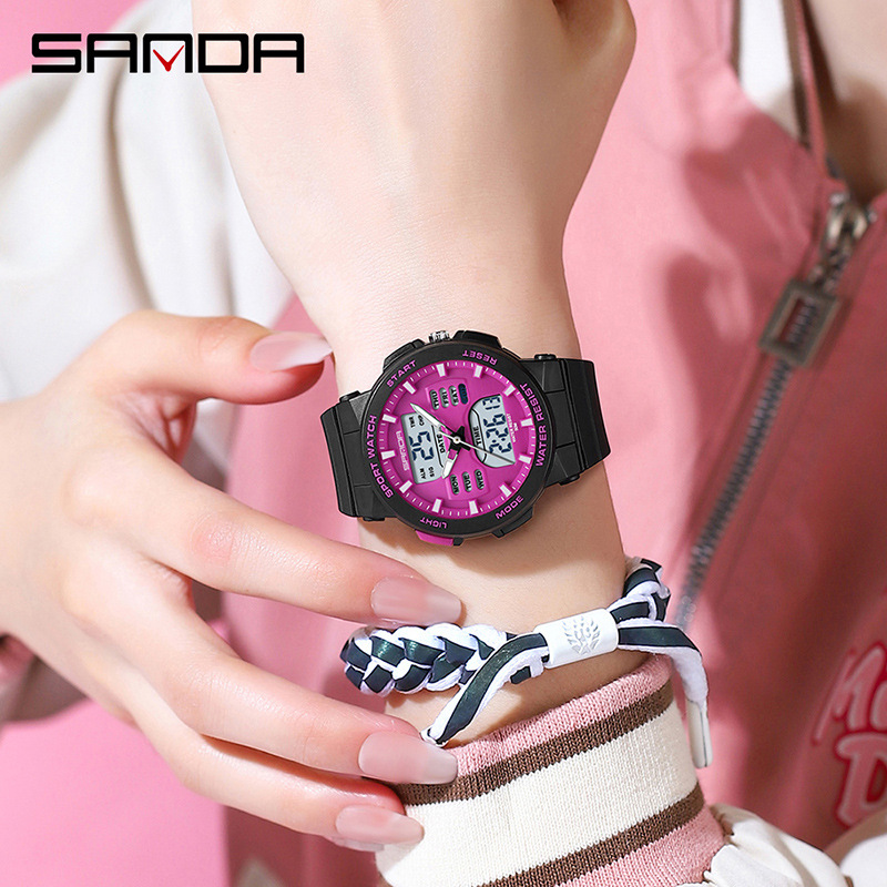 Reloj deportivo de pareja sanda Sanda doble pantalla reloj electrónico multifuncional nocturna impermeable reloj electrónico 6185
