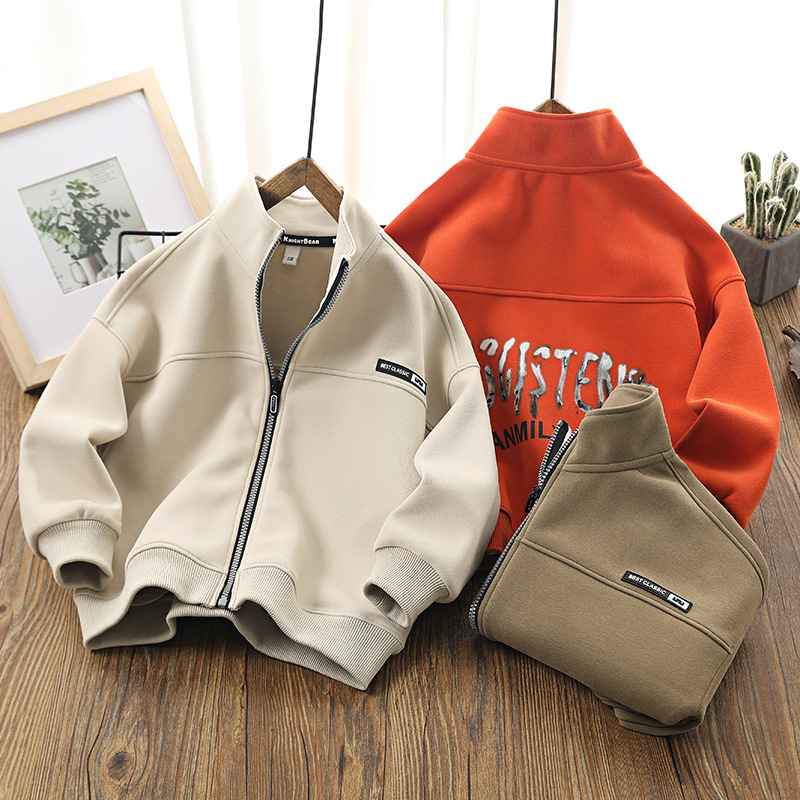 Jungenjacke, Mädchen-Baseballjacke, Kinderkleidung mittleren Alters, Frühlings- und Herbstbuchstaben bedruckt_voghion.com