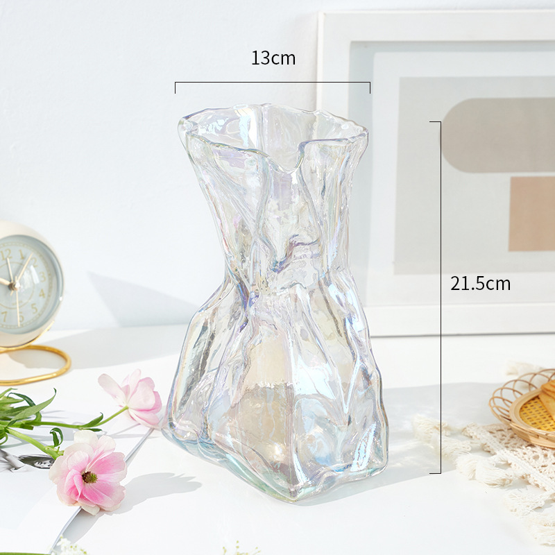 Moderno simple transparente fantasía papel origami jarrón de vidrio de alto nivel de sensación de sala de estar flor hidropónica decoración floral