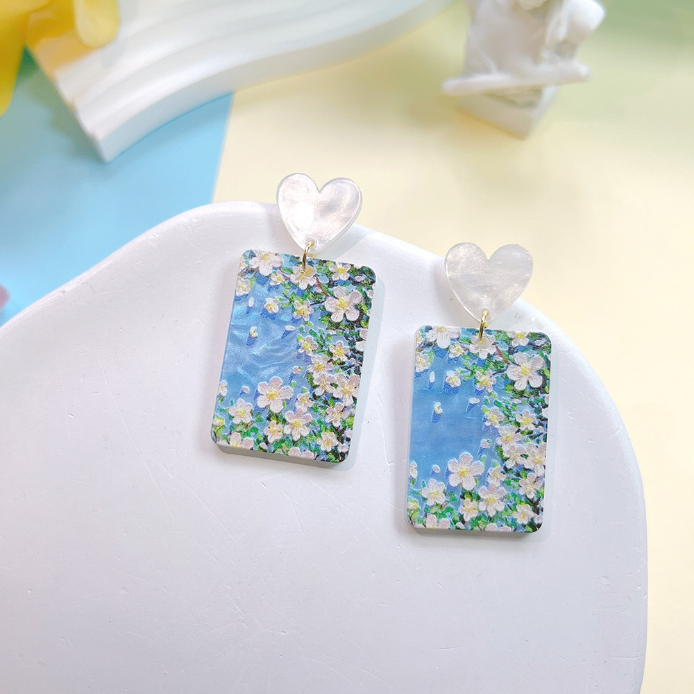 1 Pair Sweet Heart Shape Flower Arylic Drop Earrings display picture 4