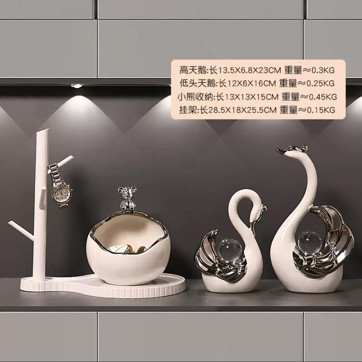 Storage bowl silver (storage rack) + pair of swans white