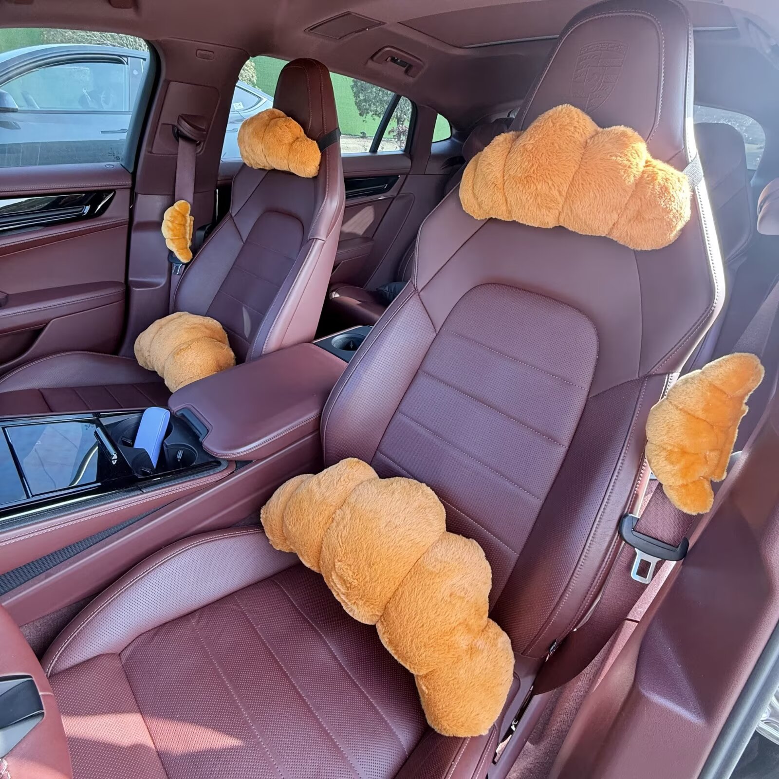 Cute peluche, pan, almohada de cuello para automóviles, almohada de cintura para automóviles, accesorios para automóviles, cinturón para hombros, funda para almohada