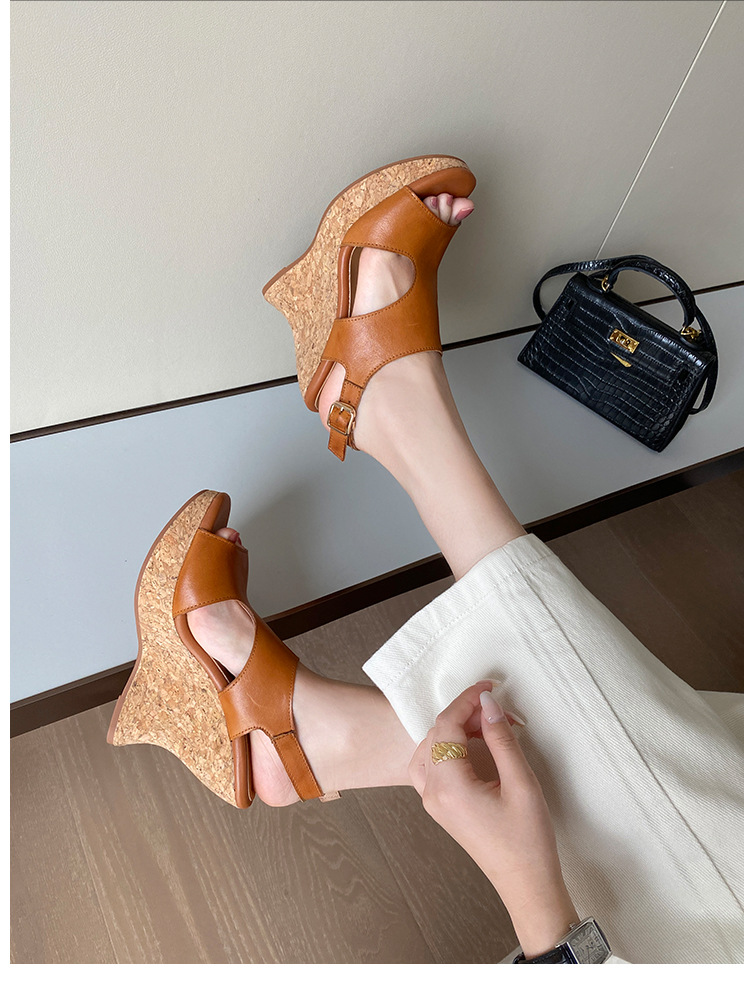 Sandal cao gót nữ da bò thật đế xuồng platform mũi hở gót siêu cao 2025 — nâu, Tím, Màu trắng nhạt chi tiết 26