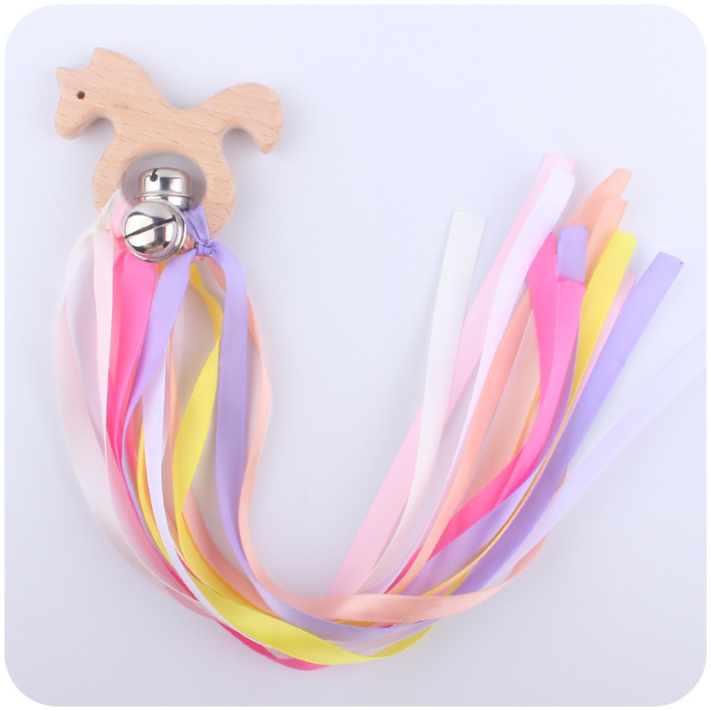 Suministros para bebés de dibujos animados animal anillo de madera mordedor bebé creativo sacudiendo Bell cinta calmante sonajero juguete
