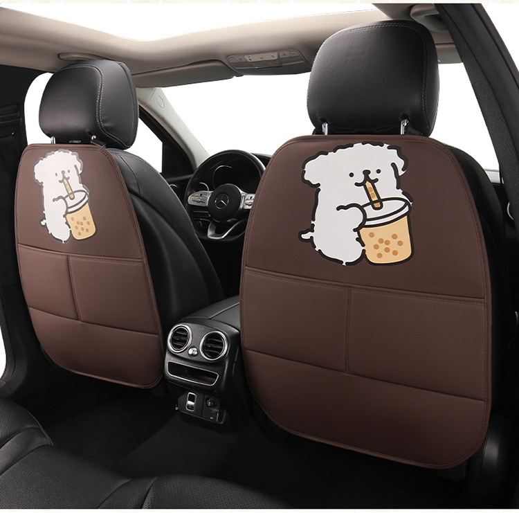 Car Anti-Kick Pad, Kidsren's Seat Back Anti-Kick and Anti-Stain Pad, Rear Seat Anti-Stain Pad, Cartoon Cute Puppy Leather Pad