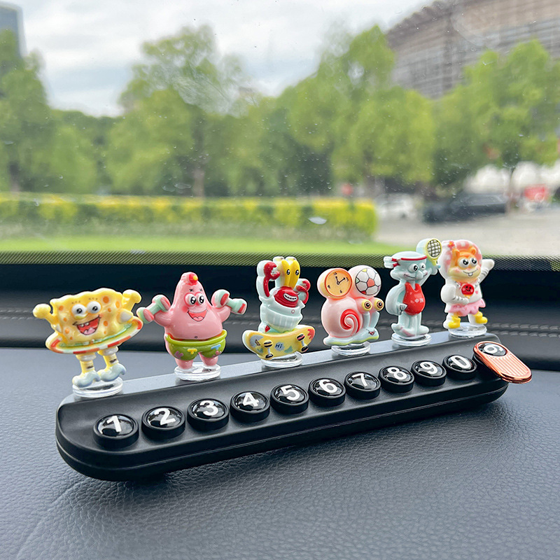Sports Spongebob Temporary Parking Number Plate Cute Creative Moving Car Phone Plate Aromatherapy Car Interior Decoration Ornaments