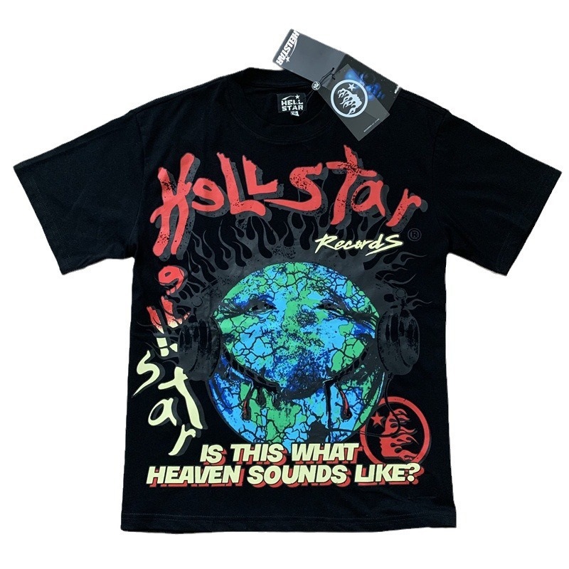 2024 새로운 여름 대외 무역 유럽과 미국의 트렌디 브랜드 Hell Star 남성과 여성 대형 루즈 풀오버 캐주얼 반팔 티셔츠