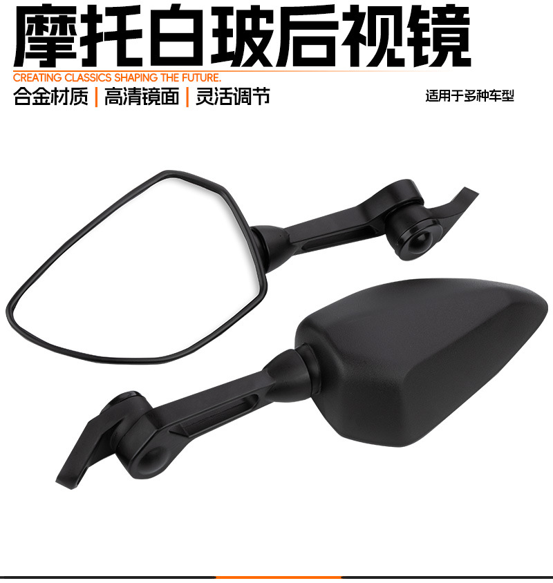 Suitable for motorcycle modified large field of view mirror new white glass square mirror motorcycle rearview mirror