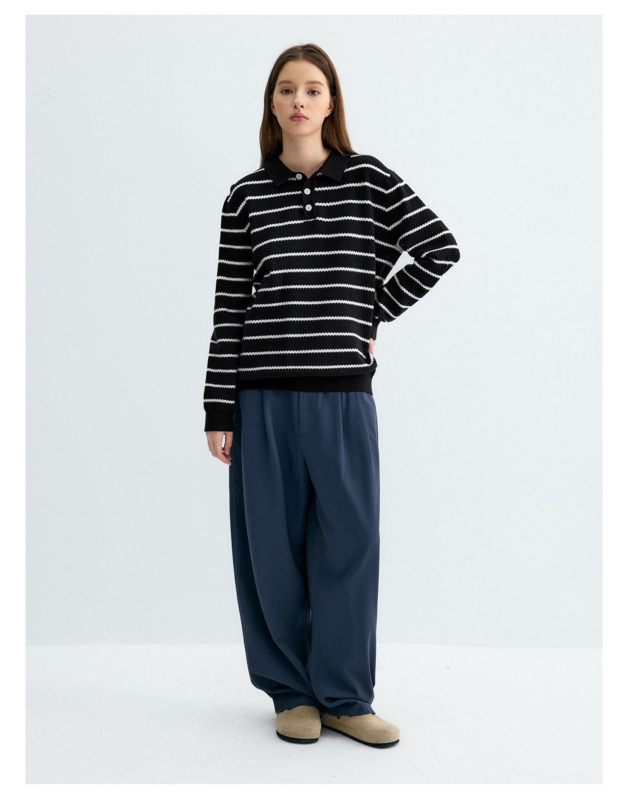 UNF Striped 300g Loose Polo Sweater
