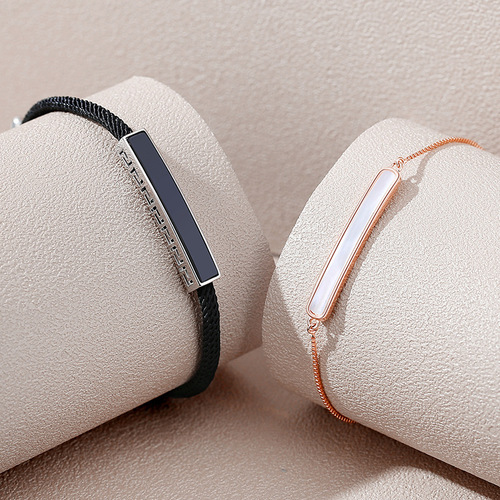 Korean version s925 sterling silver single-minded couple bracelet simple agate braided bracelet ins mother-of-pearl hand ornament gift
