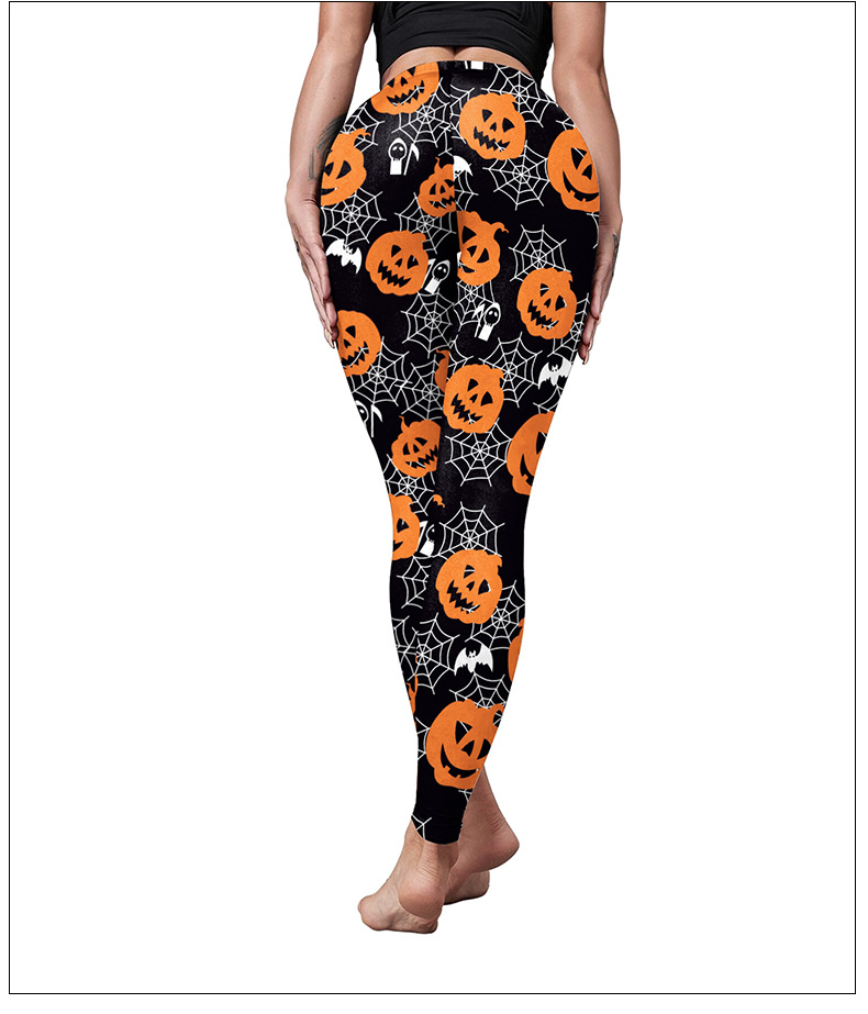 women s Halloween pumpkin spider web print tights nihaostyles wholesale halloween costumes NSNDB78618