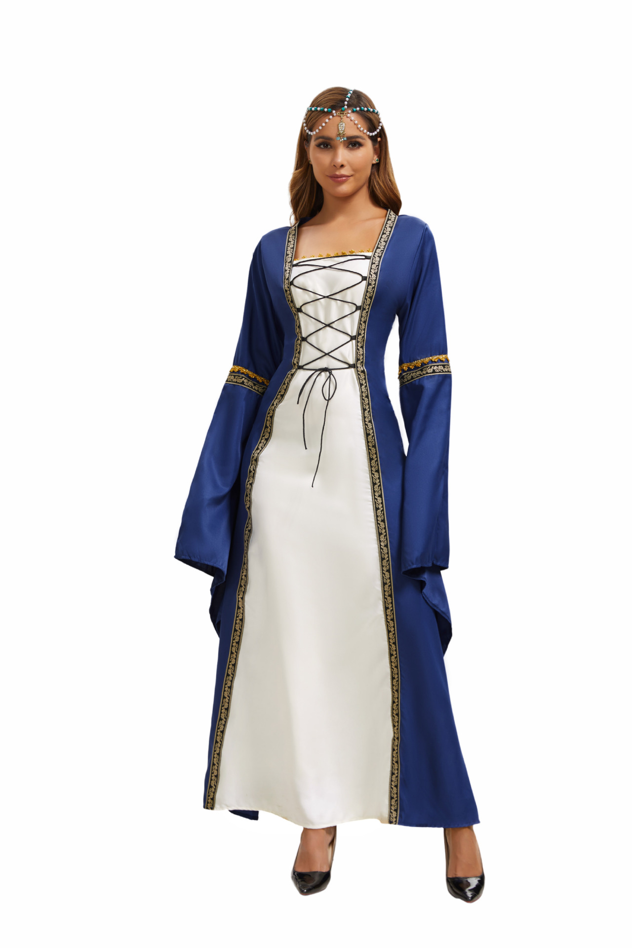 Robe longue de style européen et américain 2025, col carré, manches évasées, style gothique rétro, vêtements pour femmes, robe de cour médiévale_voghion.com