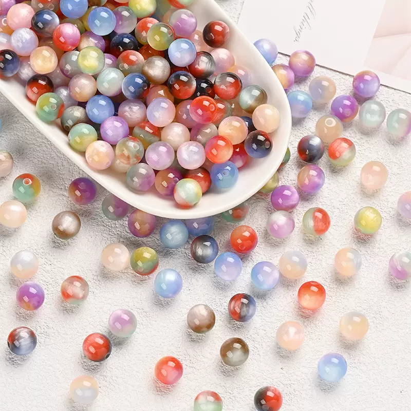 梦幻奶油色晕染圆珠树脂珠子散珠手工diy串珠珠子手链项链饰品配