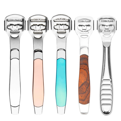 不锈钢死皮推 彩木柄修脚刀 刮脚死皮老茧修脚刨板锉器套装脚皮刨|ms