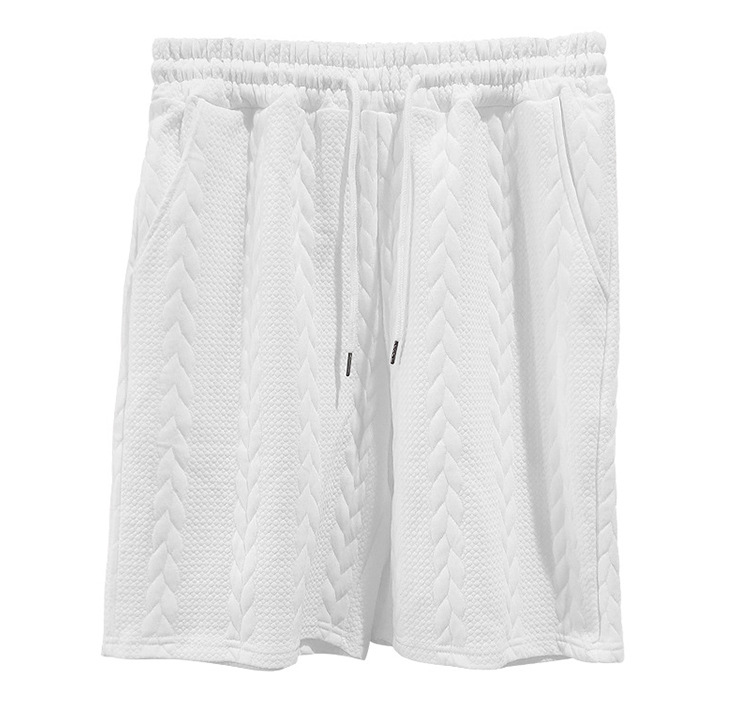 Men's Jacquard Knit Short Sleeve Tee And Shorts Set Solid Color Casual Summer Sport Outfit_viptrois.com