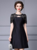 Zhili High end Exquisite Small Black Skirt Summer Handmade Nail Diamond Splicing Lace High Waist Dress Mid Skirt 2024 Ne