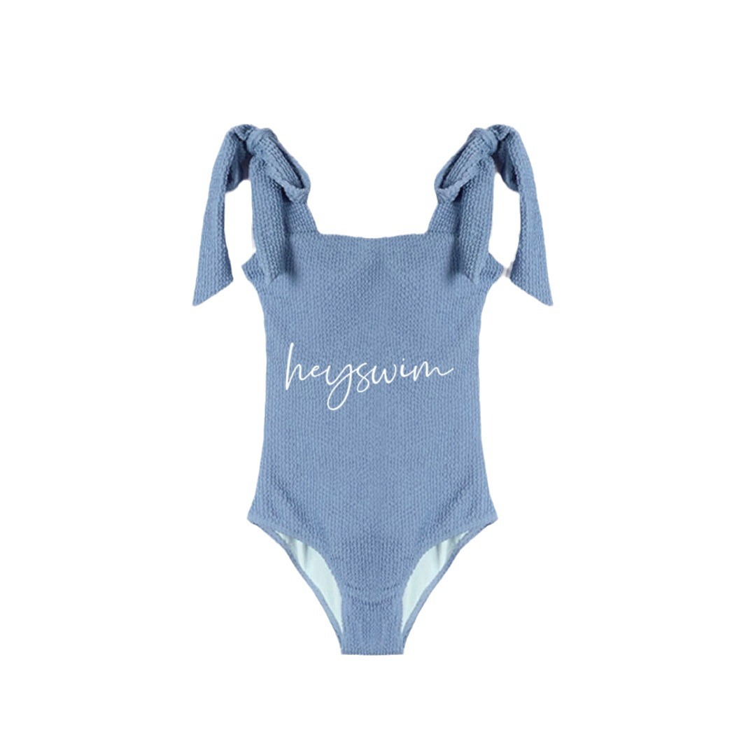 Brand solid color retro swimwear with bow