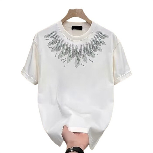 Heavyweight trendy pure cotton printed men's short sleeve T-shirt 2025 summer fashion casual round neck T-shirt
