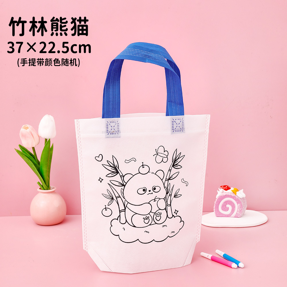 Bolso de graffiti no tejido de dibujos animados estudiante pintado a mano bricolaje bolsa de tela portátil para colorear rompecabezas pintura regalo bolsa pequeña